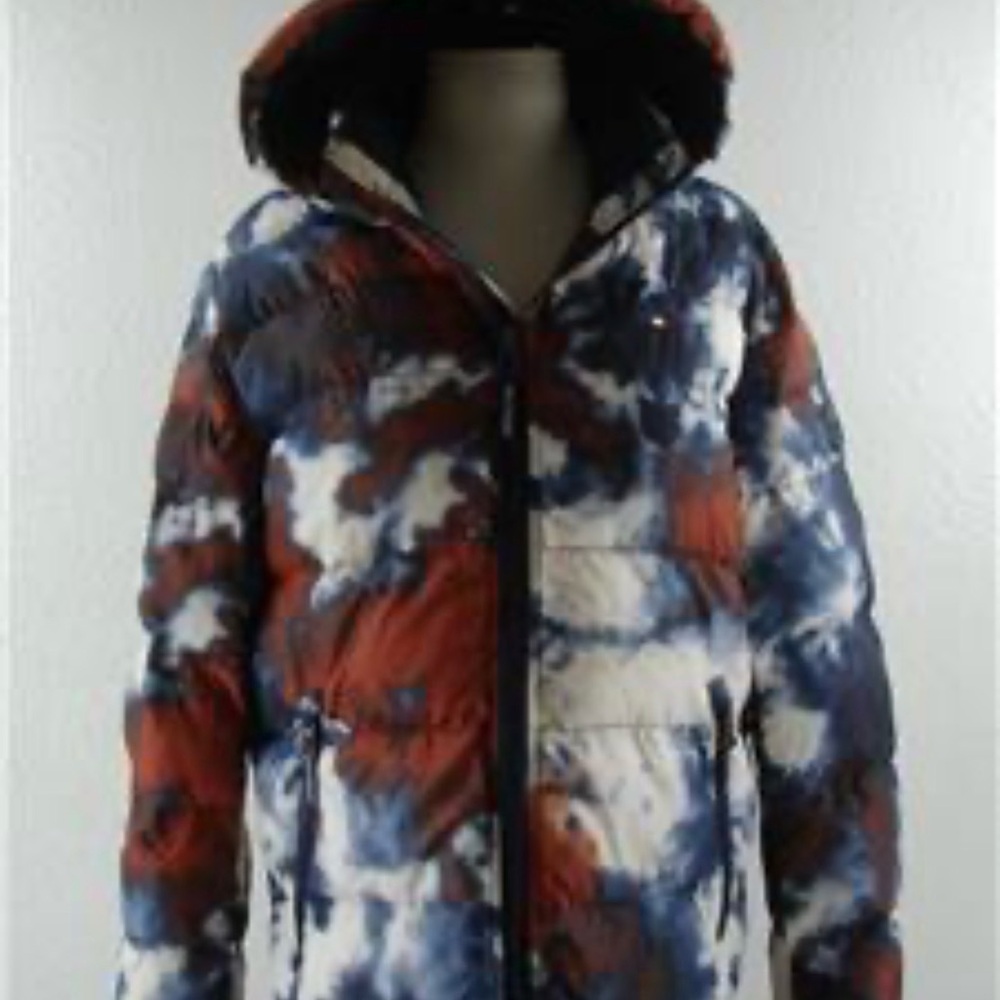 Tommy Hilfiger Red, Navy & White Tie-Dye Puffer Jacket